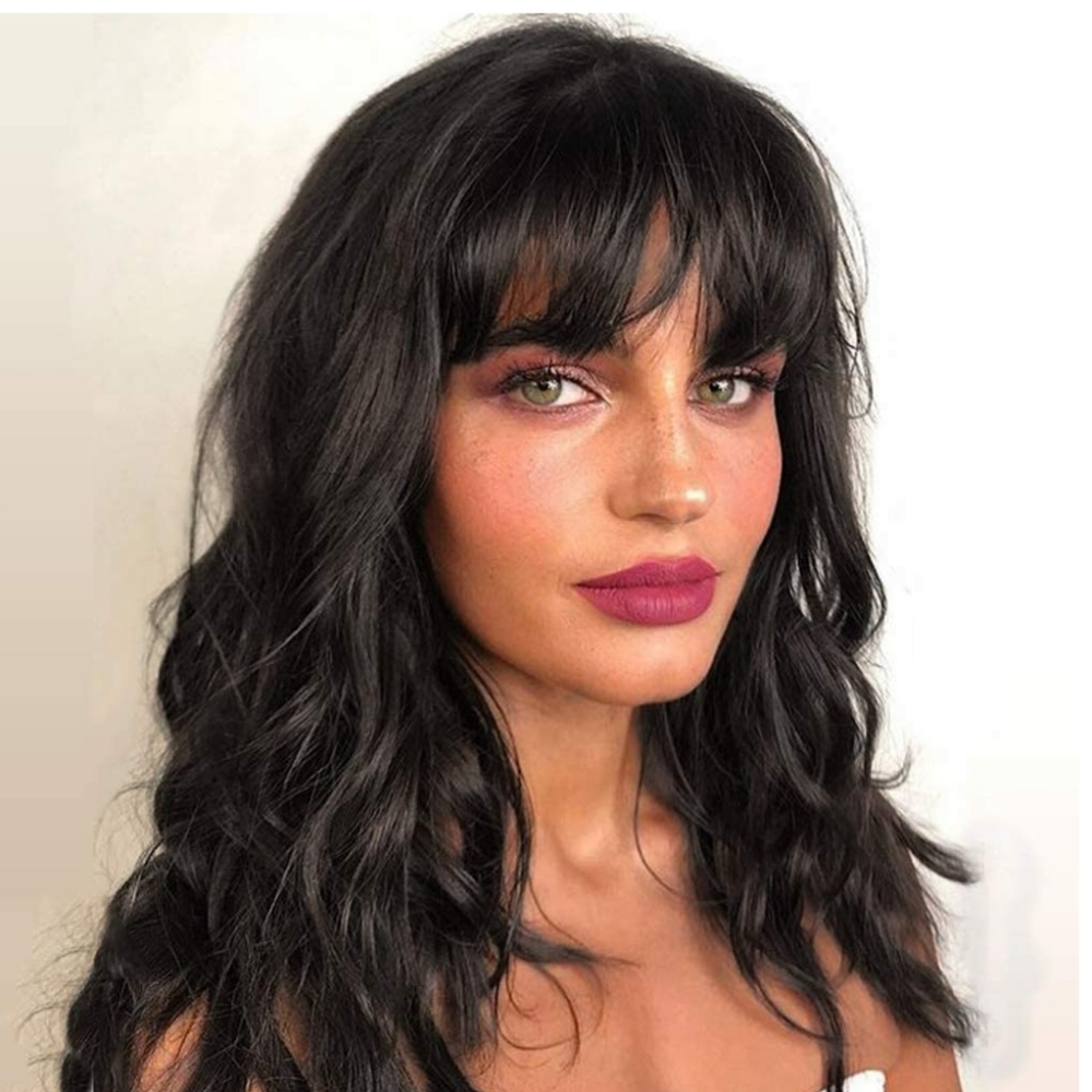 Human hair wig with bangs